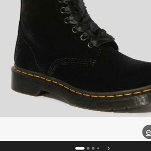 Dr. Martens Black Lace-Up Suede Combat Boots with Yellow Stitching